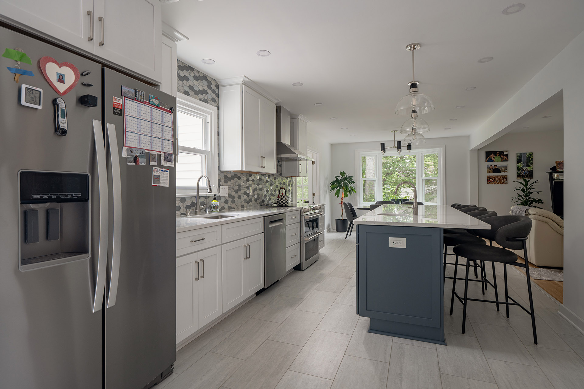 Washington DC kitchen remodel with tile flooring white cabinets large island and open concept layout