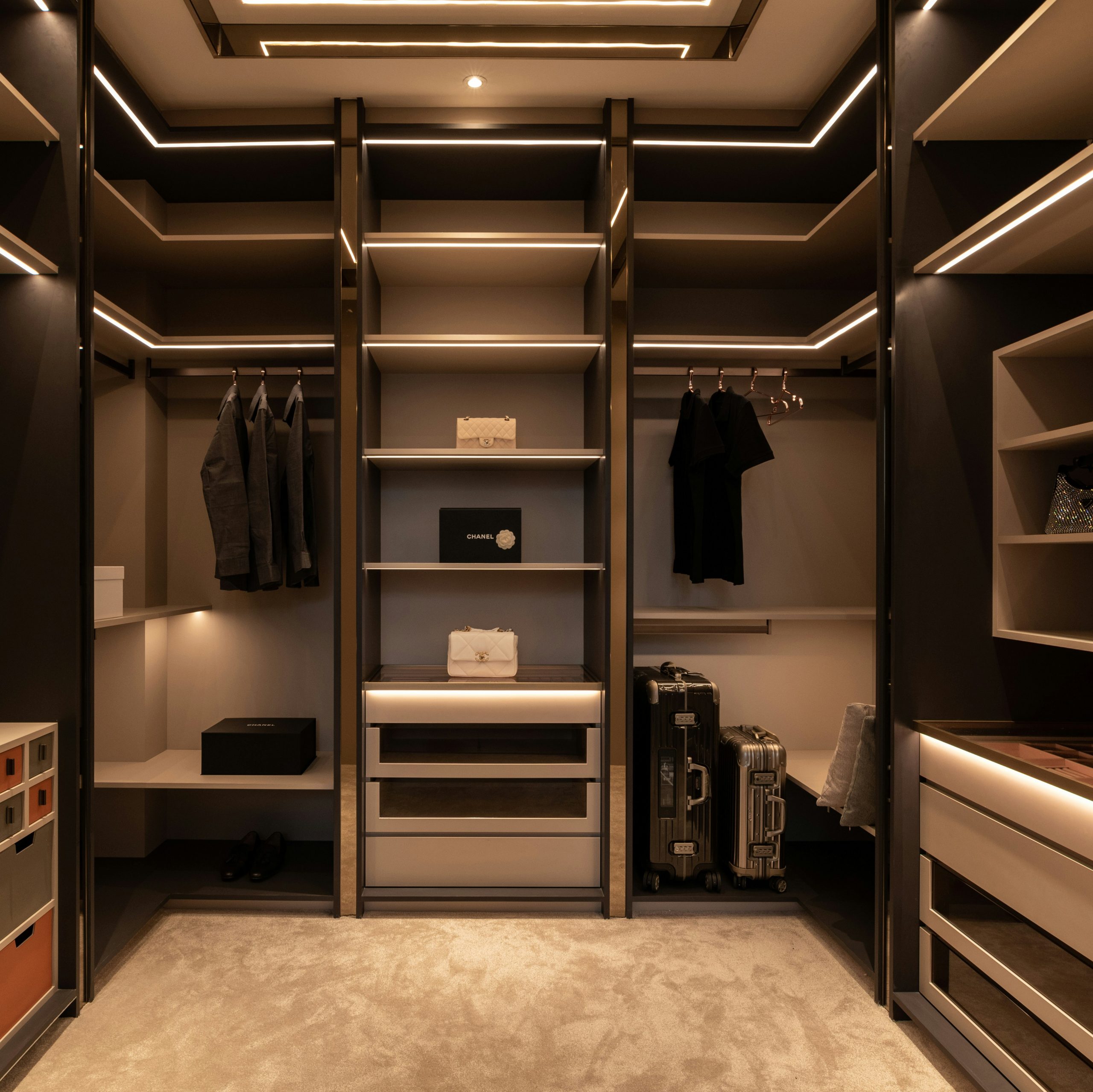 standard closet size with shelves and clothing storage