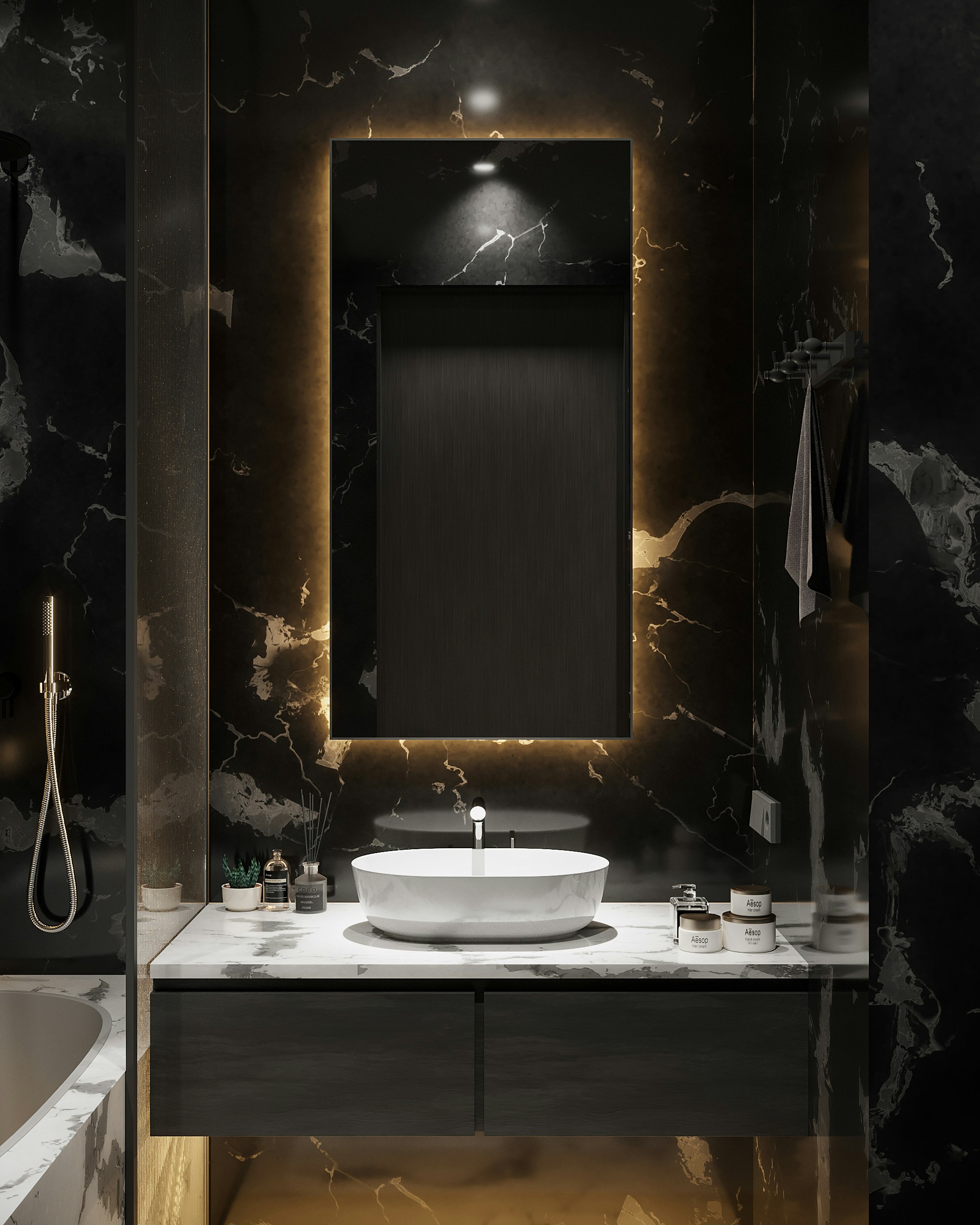Dark Bathroom Accent Wall