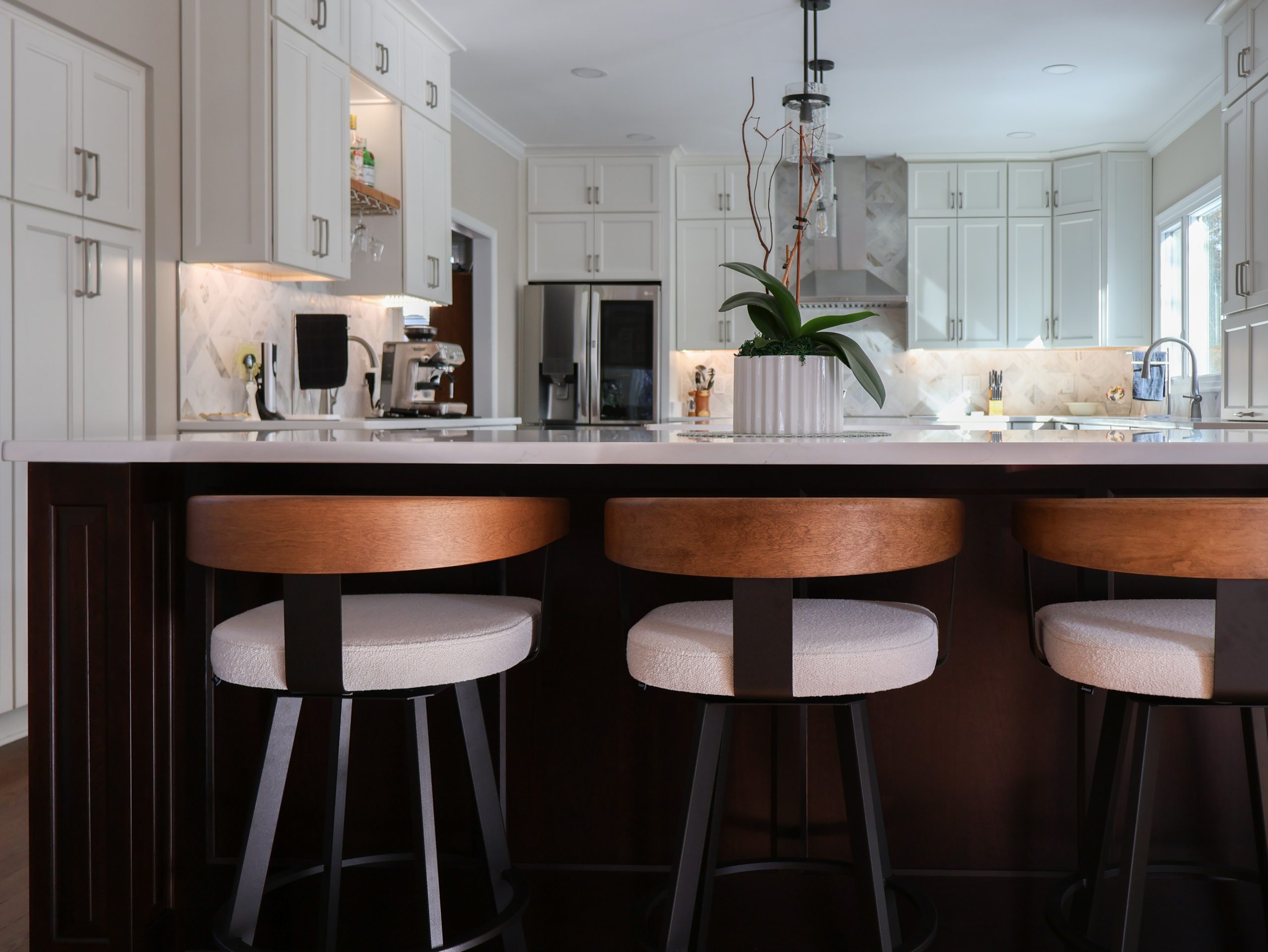 Modern kitchen featuring warm wood tones