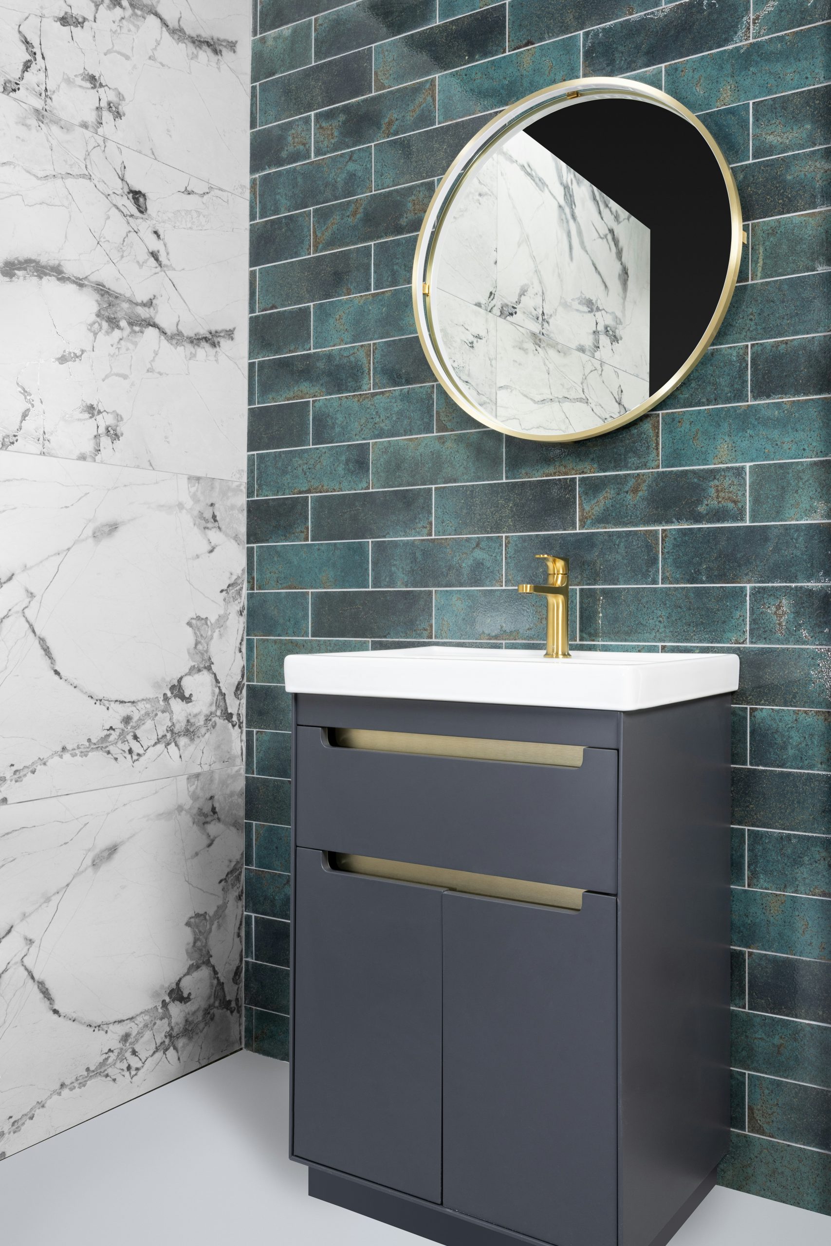 Green Subway Tile Bathroom Accent Wall